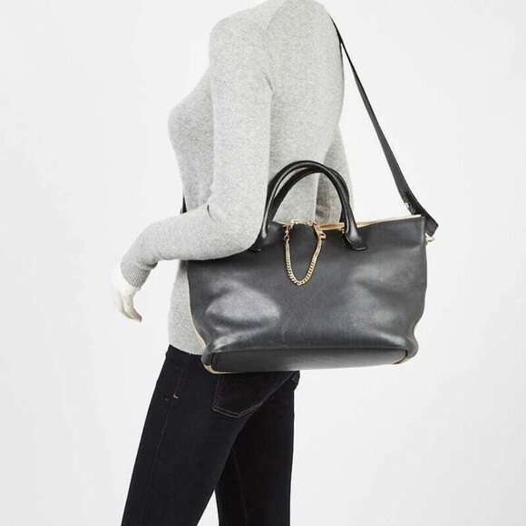 Chloe Grey/Black Leather Two-Tone Medium Baylee Tote Bag - Picture 8 of 11
